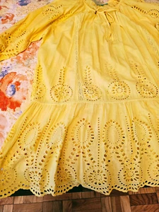 Melissa Odabash Beachwear Embroidered Eyelet Yellow Cotton Short Kaftan - Picture 1 of 7