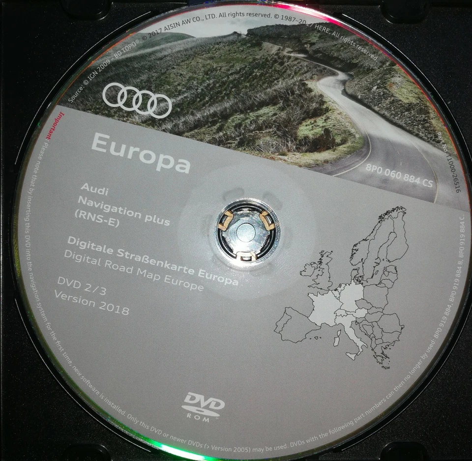Original Audi A3 A4 A6 Tt Rns-E Navegación DVD 2018 Alemania Italia Francia  - Imagen 1 de 1