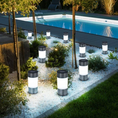 Steckleuchte Solarlampe Wegelampe LED Außenleuchte Edelstahl Stehlampe 9er Set - Bild 1 von 4