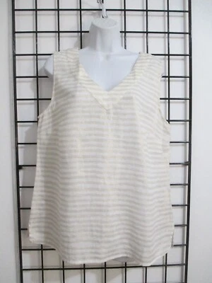 LUCY & LAUREL 🌸 LARGE==METALLIC GOLD & WHITE STRIPED / LINEN / POP OVER BLOUSE - Image 1 of 4