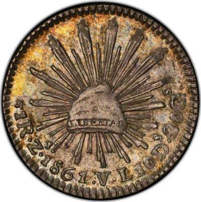 Moneda México Plata 1 Real 1861-Zs VL Zacatecas. PCGS AU-58 ¡Escudo de oro! ¡Raro!! Foto 1 de 4