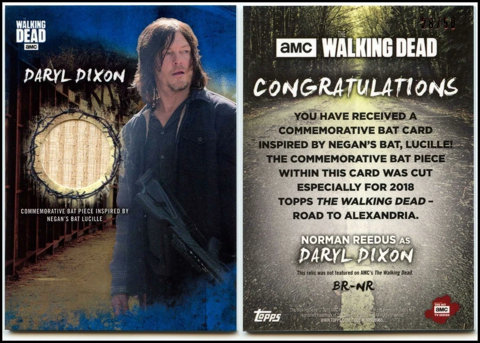 Daryl #BR-AA Walking Dead Road To Alexandria Blue #28/50 Parallel Bat Relic Card - Image 1 of 1