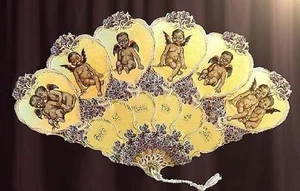 VICTORIAN, Vintage BLACK CHERUBS Greeting Card Fan!!! - Picture 1 of 1