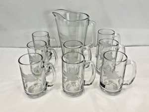 Mobil Gas Glas Bierbecher Achter Set mit Krug geätzt Pegasus Werbung - Bild 1 von 21