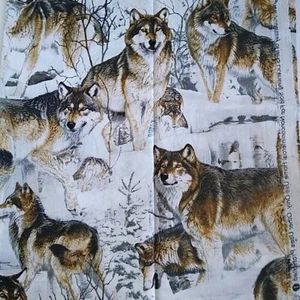 Wolves Snow Fabric Piece Wolf Wildlife Trees Nature Dogs Hunt David Textiles 42" - Picture 1 of 9