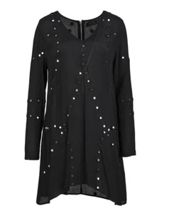 Religion 'SIREN' Mirror Embellished New DRESS Jet Black LBD Sz S/10/38 NWT - Picture 1 of 4