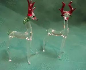 Zwei seltene Vintage Zügel Hirsche italienische mundgeblasene Kunst Glas 3-1/2" Weihnachtsschmuck - Bild 1 von 13