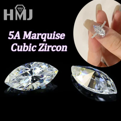 Piedra preciosa de circonita cúbica 100 piezas 3x6 ~ 10x20 mm forma de marquesa blanca suelta circonita cúbica AAAAA Foto 1 de 4