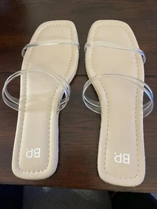 BP Womens Shoes Sandals Slide Viola Flat Clear Strap Square Toe Casual Nude 8.5 - Picture 1 of 3