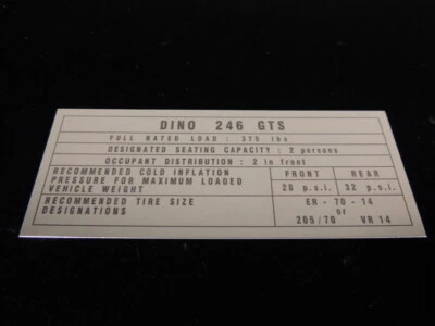 Ferrari Dino 246 GTS Glove Box Door Aluminum Plate US Models 1972-1974 New Foto 1 de 3