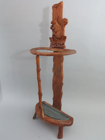 german wood carved Squirrel umbrella stick stand handcarved 1920 Cover