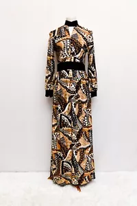 Vintage hostess womens maxi dress black brown S+ 70s - Picture 1 of 3