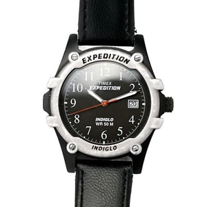 Timex Expedition Watch Men Indiglo 38mm Silver Black Dial Date Vintage 1990's - Picture 1 of 7