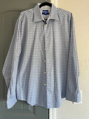 EGARA платье рубашка мужская XL синий клетку длинным рукавом не железо Slim Fit Flip манжеты - Изображение 1 из 4