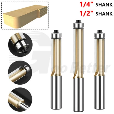 Carbide Two Flute Flush Trim Top Bearing Router Bit Cutter 1/4" 1/2" Shank CNC - Image 1 of 4