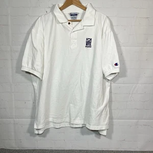Vintage NYU New York University Athletics Logo Polo Shirt Mens XXL White 90s - Picture 1 of 12