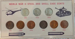 1943-1945S World War 2 Steel & Shell Case Cents 1C 9 Coin Set + 1998 Mint Proof - Picture 1 of 6