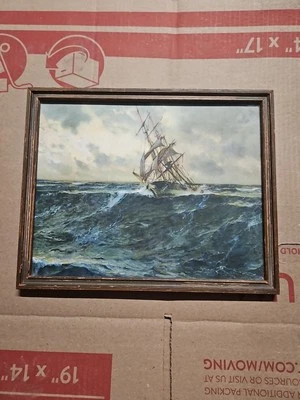 Oil Painted Sail Ship,  Oil Painting , With Wooden Frame - Image 1 of 4