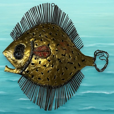 Emaus Brutalist Brass Fish Hanging Sculpture  Benedictine Monks Mexico Modernist - Image 1 of 4