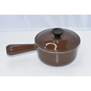 LE CREUSET #14 BROWN ENAMEL CAST IRON Heavy Sauce Pot Pan and Lid Vintage - Picture 1 of 6