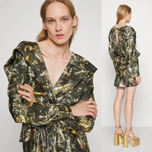 NUEVO CON ETIQUETAS IRO Mujer Kanter Cintura Ajustada Metálico Manga Larga Mini Vestido Talla 34 - Imagen 1 de 17