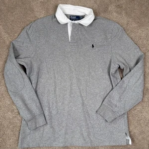 Camisa Polo Ralph Lauren Hombres XL Gris Vintage Acolchada Manga Larga Rugby Codo Parche - Imagen 1 de 10