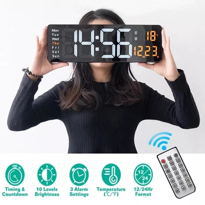 16" Large Digital Wall Clock with Remote, Large Display LED Wall Clock Timer USA - Image 1 of 4