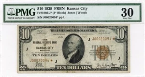 $10 1929 Kansas City FRB Star/Replacement Note - Fr. 1860-J* - PMG 30 - Picture 1 of 2