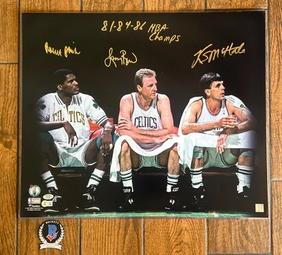 Bird McHale Parish Signed Celtics Spotlight 20x24 Photo PSA  auto W Inscription - Image 1 of 4