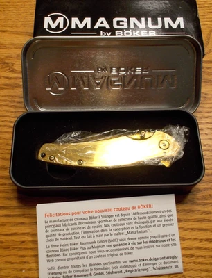 Faca de bolso dobrável Boker Gold Finger aço inoxidável anodizado 440A nova em folha - Imagem 1 de 4