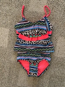 Justice Two Piece Swimsuit Swim Suit 2812 Multi Color Print Girls Size 5 - Picture 1 of 2