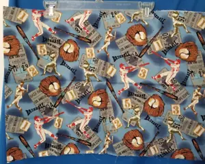 Kaufman Screen Print SPORTS CLUB Baseball Player, Gloves Bats Tickets 16"x 44" - Picture 1 of 3