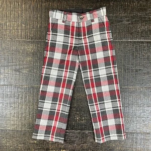 Janie & Jack Pants Checkered Plaid Knit Flat Front Black Red Kid Boy's Size US 4 - Picture 1 of 7