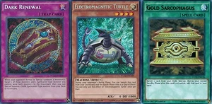 All Foils: Dark Renewal + Electromagnetic Turtle + Gold Sarcophag1st YGLD YUGIOH - Picture 1 of 1