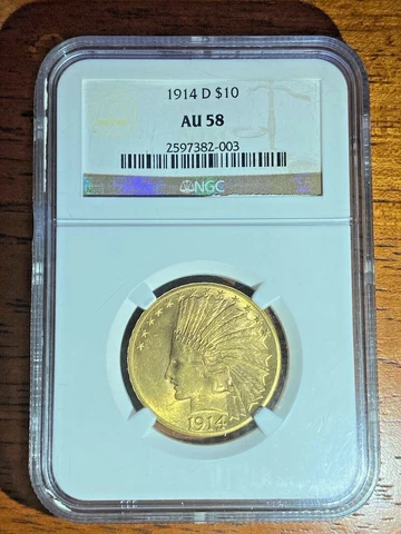 1914 D $10 Ten Dollar Indian Head Gold Eagle NGC AU 58 Cover
