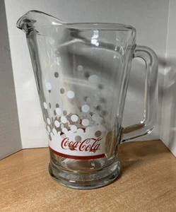 Coca Cola Clear with White Dots, Red Coca-Cola Glass Pitcher Heavy 8.5" - Picture 1 of 8