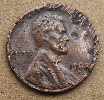 1968-D Lincoln Penny Defective Planchet Mint Error - Not Cleaned - Image 1 of 2