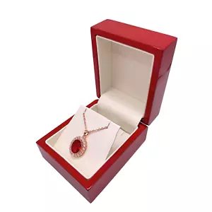 ROSE GOLD FINISH Created Diamond Red Ruby Oval Cut Cluster Pendant Necklace - Picture 1 of 4