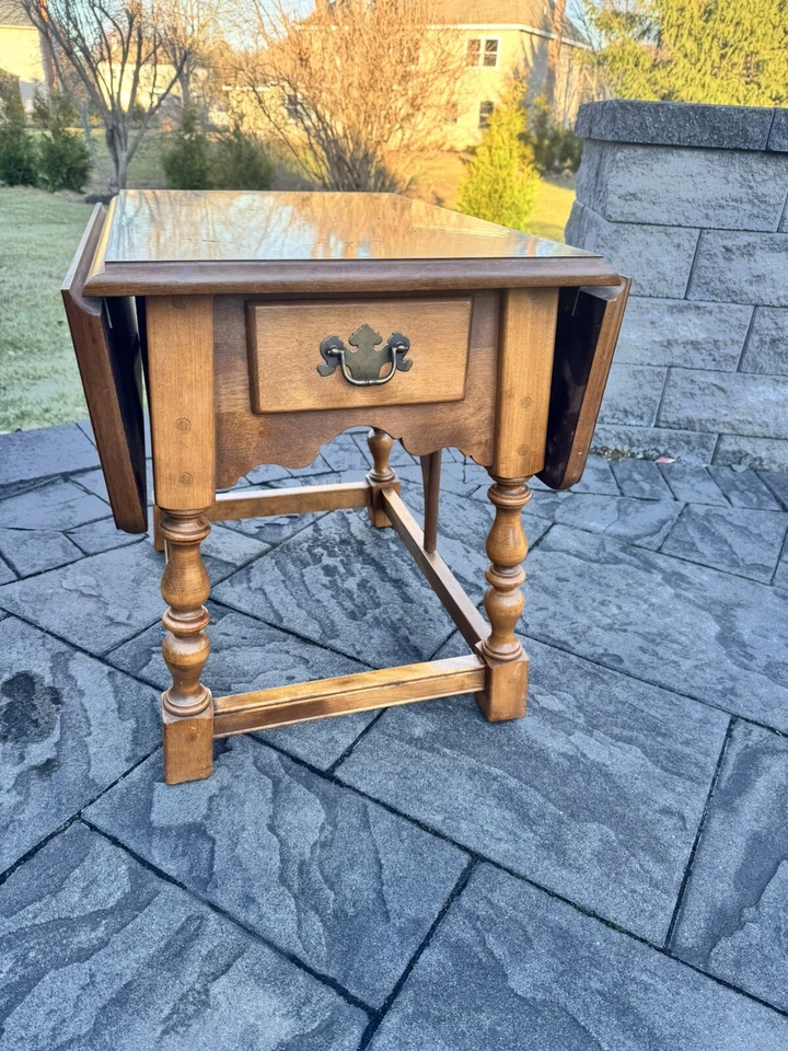 Vintage Ethan Allen Nutmeg Maple Drop Leaf Table with Drawer L34.5xW27xH24.5” - Image 1 of 4
