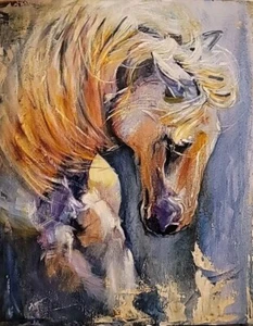 Palomino Pferd Original Kunst Öl auf Leinwand Brett 16" x 20" - Bild 1 von 6