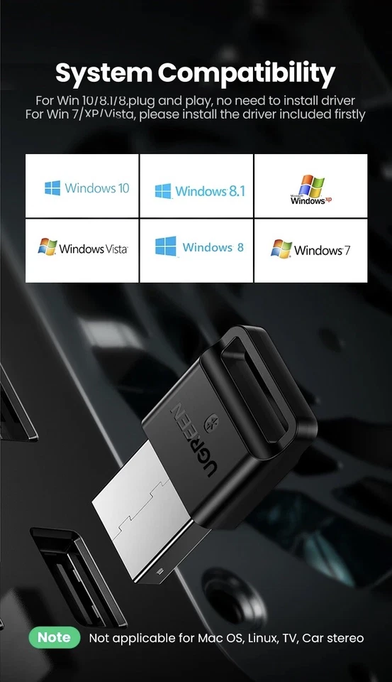 UGTEEN(original)USB Bluetooth Adapter 4.0 Wireless Single for PC (Range 20m) - Image 1 of 4