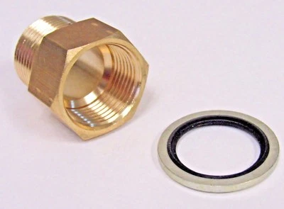 PRM INC. BRASS ADAPTER 1" NPT MALE X 1" BSPP FEMALE NEW W/SEALING WASHER