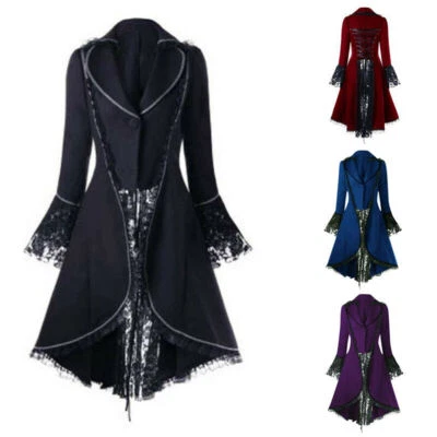 Women Retro Gothic Punk Rave Long Coats Brocade Steampunk Victorian Jacket Dress - Image 1 of 4
