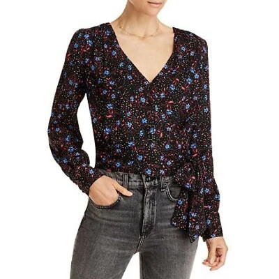 Aqua NWT Woman's Floral Dot Wrap Front Long Sleeve Side Tie Top New with Tags Sm - Image 1 of 4