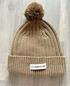 Uniqlo Olive Green Anya Hindmarch Knit Beanie Hat Bobble Pom Pom Unisex Wooly - Picture 1 of 13
