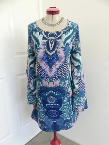 BILLABONG Blue Floral Print Mini DRESS Size 10 Long Sleeves Green Beach to Bar - Picture 1 of 6
