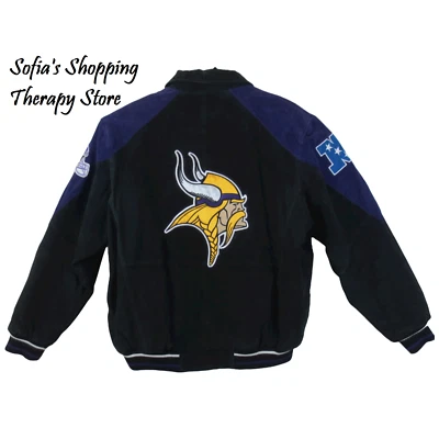 Abrigo Chaqueta G-III NFL Minnesota Vikings Negro Púrpura Gamuza Cuero Cremallera Talla XXL Foto 1 de 4