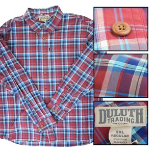 Duluth Trading Shirt Mens 2XL Red Blue Plaid Untucked Button Down Outdoors - Picture 1 of 16