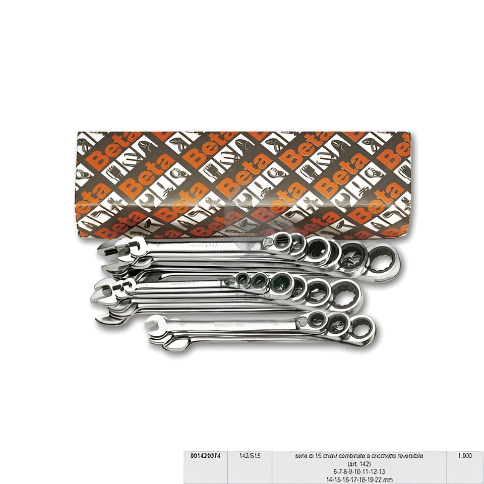 Set Serie 15 Chiavi Combinate  A Cricchetto Reversibili 6-22mm - Beta 142/S15 - Immagine 1 di 1