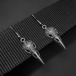 Women's Vintage Look Engraved Viking Raven Head Earring Set Jewellery Gift UK - Picture 1 of 14